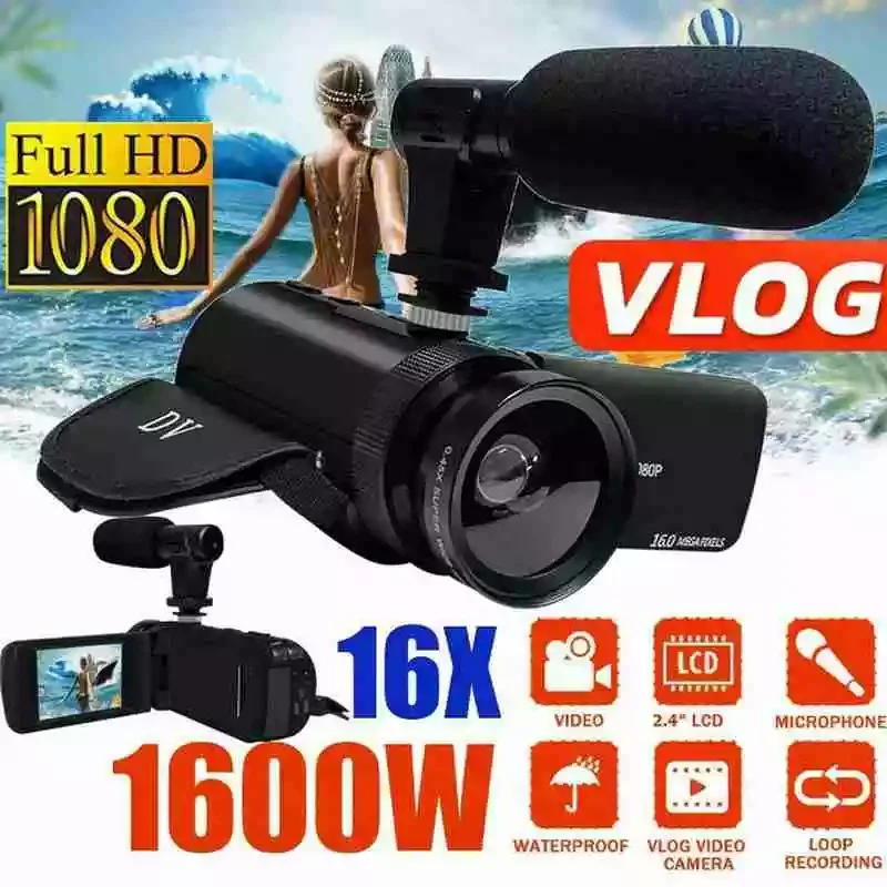 

New2022 1080P HD 16x Zoom Digital Camcorder Video Camera DV Recorder External Microphone Camera