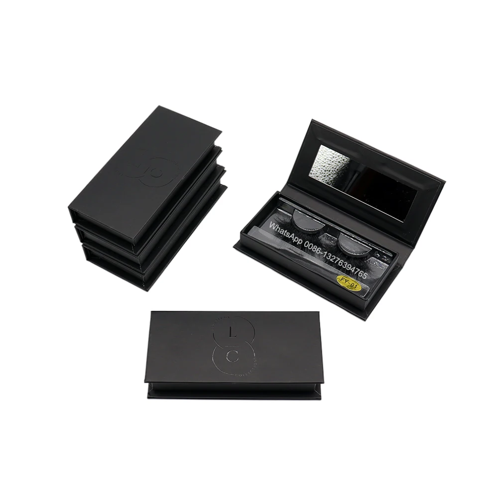 

Luxury Gloss Logo Black Eyelash Storage Box With Mirror Wholesale 25mm Long Mink Lashes in Case Custom Logo Lashbox Packaging