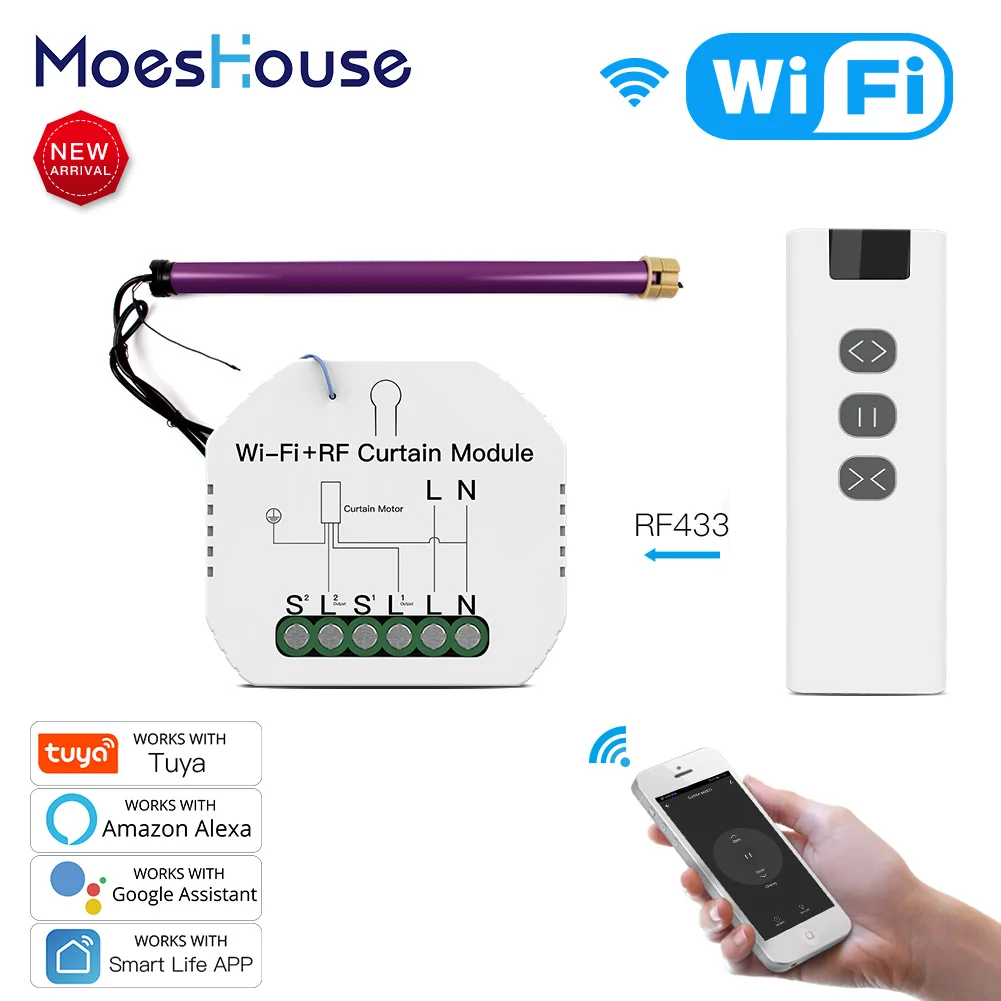 

Wi-Fi RF умный модуль переключателя штор моторизованные шторы на роликах двигателем затвора, управление Smart Life/Tuya, работает с Alexa Google Home