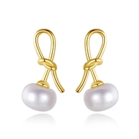 meibapj real natural pearl simple geometric bow drop earrings real 925 sterling silver fine charm wedding jewelry for women