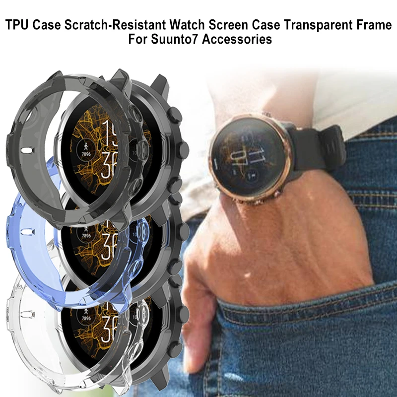 

Watch Screen Cover Transparent TPU Protective Case for Suunto7 Anti-scratch Watch Screen Skin Cover Clear Frame Accessory