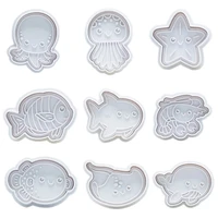 4pcs marine animal cookie cutters 3d cartoon pressable cake biscuit mold snack chocolates stamp kitchen baking pastry bakeware