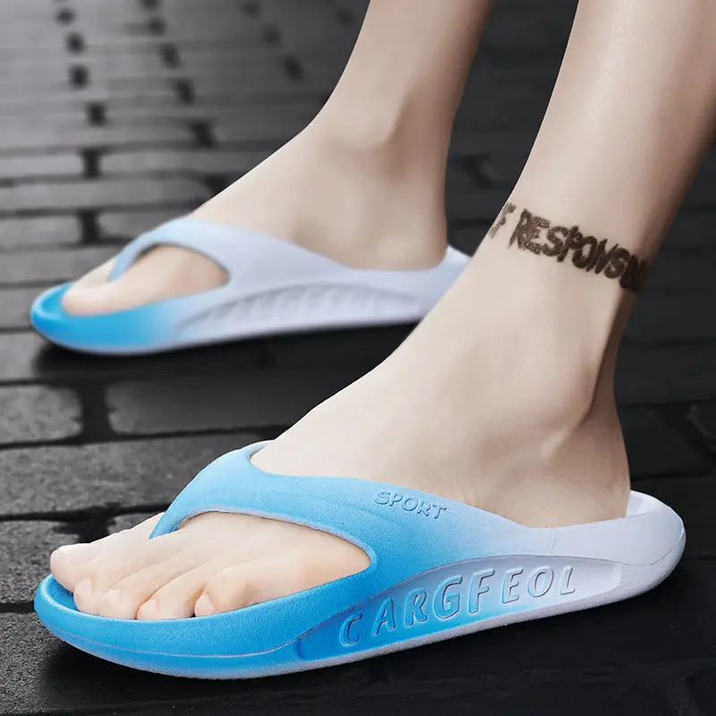 

Qmaigie Flip Flops for Men gradient color Thick Platform Bathroom Fashion Trend Soft Sandals 2022 Summer beach Non-slip slippers