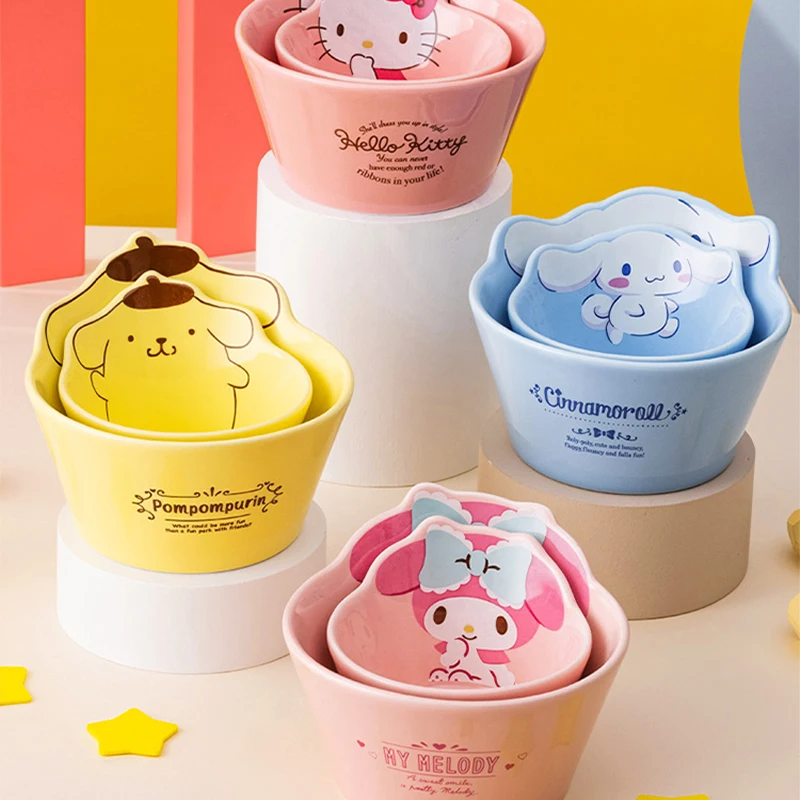 

Sanrios Anime Kawaii Melody Bowl Ceramic Cinnamoroll Kt Cat Cartoon Japanese Tableware Dessert Bowl Cute Food Container Kitchen
