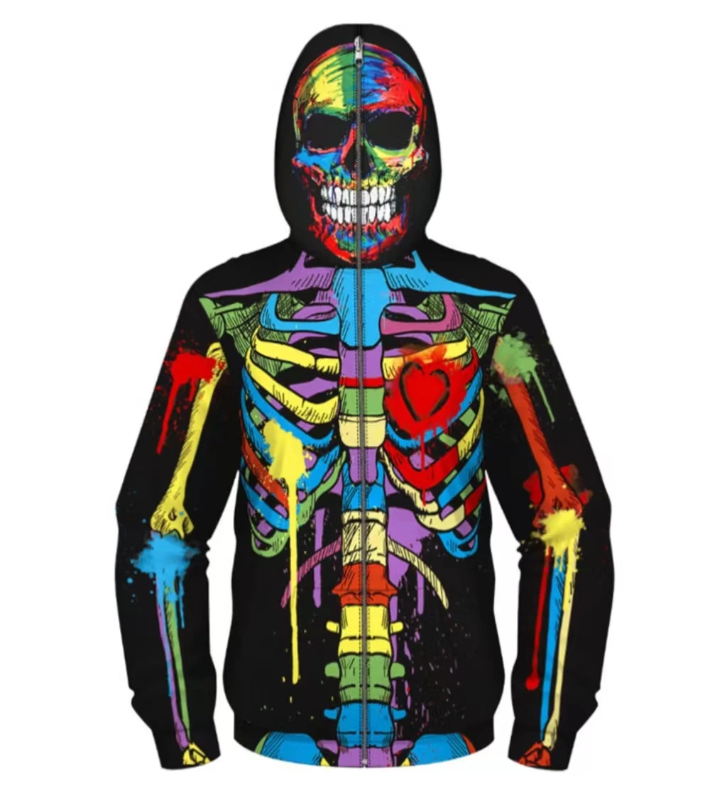 

2022 Hot selling hoodies Zipper to the top Funny cool skull anime characters 3D printing Men's fashion long sleeve zippered hood