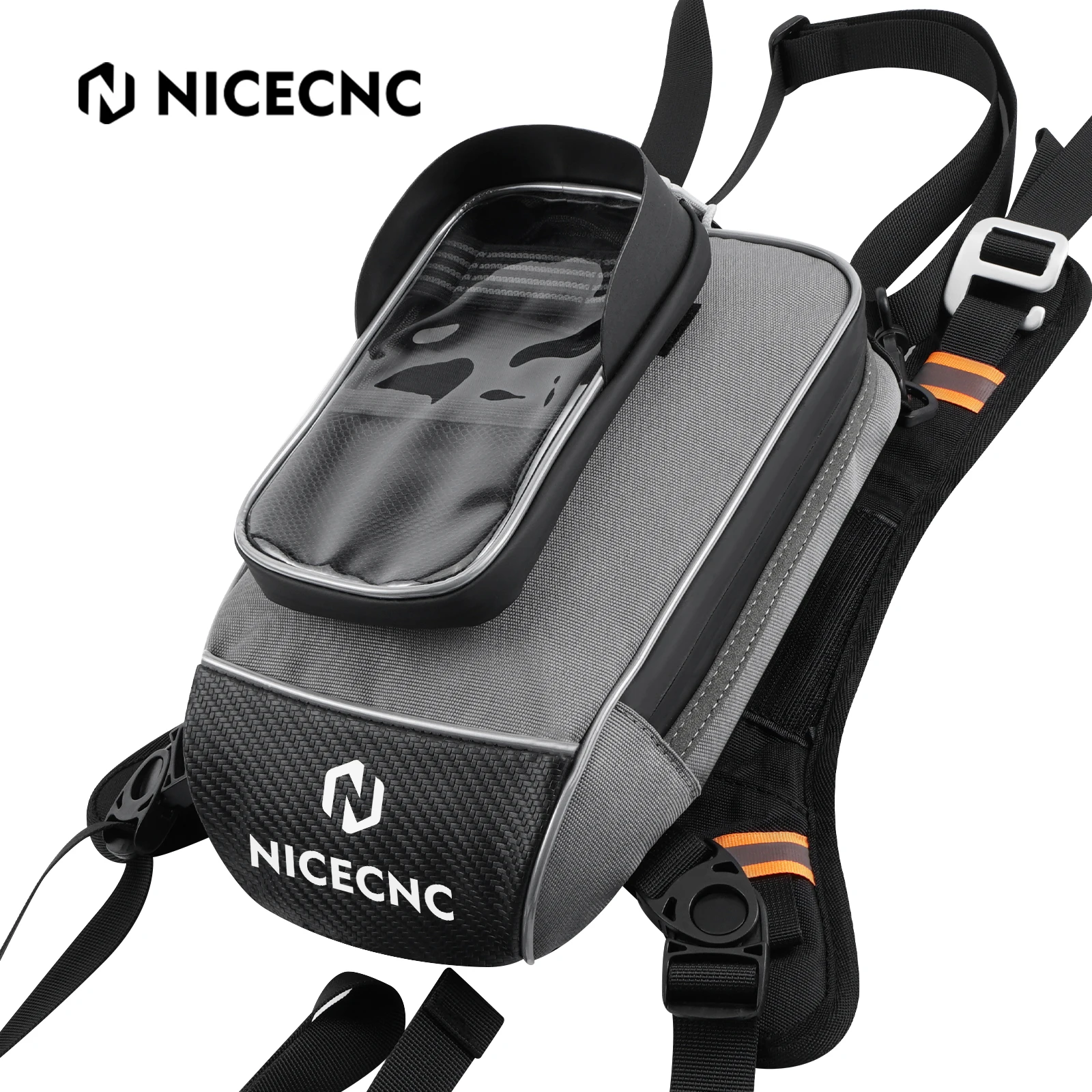 

NICECNC Motorcycle Gas Tank Bag Detachable Anti-slip Base Reinforced Fastening Visor 6.7 Inch Touch Pouch Universal Sport