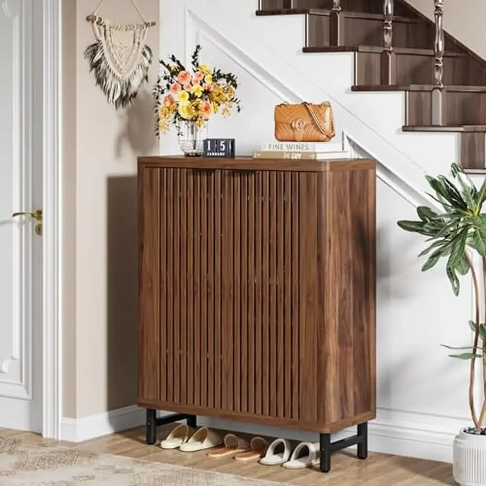 - 6-уровневый шкаф для обуви с жалюзи регулируемые полки деревянный органайзер