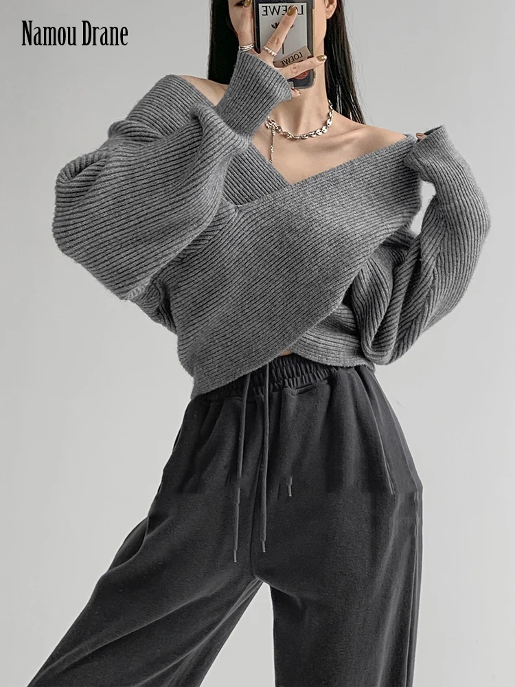 

Namou Drane 2022 мягкий восковой темпераментный свитер женский ретро летний Перекрывающийся дизайн чувственный свитер ленивый ветровой Топ