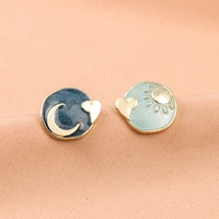 s925 silver new sun moon design ear studs women round ear clip female earrings new