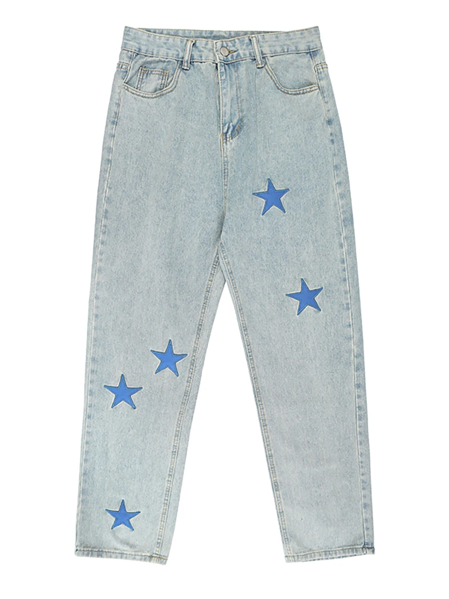 Men's Jeans Four Seasons High Street Star Pattern Embroidered Jeans Fashion Street Distressed Straight Loose Casual Pants JEANS