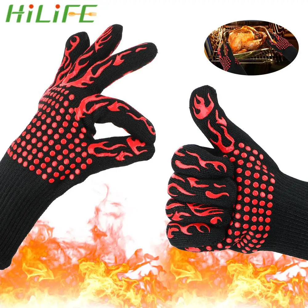 

Fireproof Oven Mitts Flame Retardant 300-500 Centigrade Microwave Oven Gloves Extreme Heat Resistant Non-slip BBQ Fire Gloves