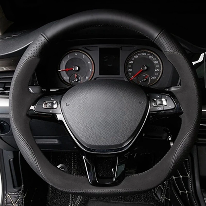 

Чехол рулевого колеса автомобиля черная натуральная кожа замша сделай сам ручная работа для Volkswagen VN Golf 7 Mk7 Polo Jetta Passat B8