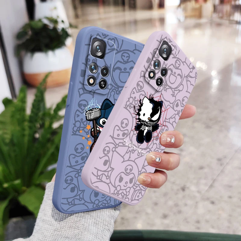 

Phone Case For Xiaomi Redmi Note 11 11S 11T 10S 10 9S 9T 9 8T 8 Pro Plus 5G Hello Kitty Spiderman Venom Liquid Rope Soft Funda