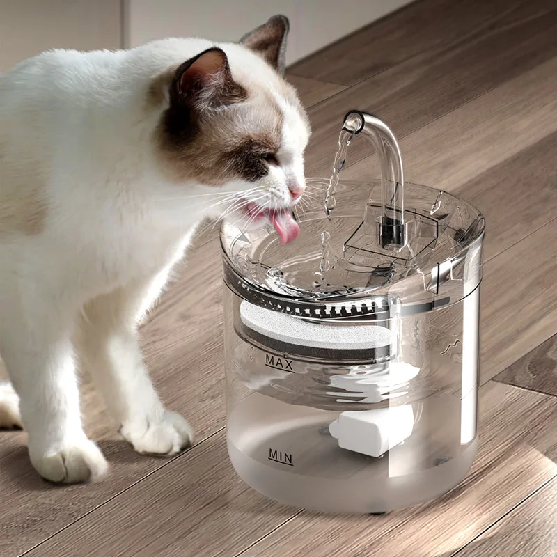 Transparent Cat Fountain With Faucet Automatic Pet Cat Water Filter Dog Feeder Drinker Motion Sensor Dispenser