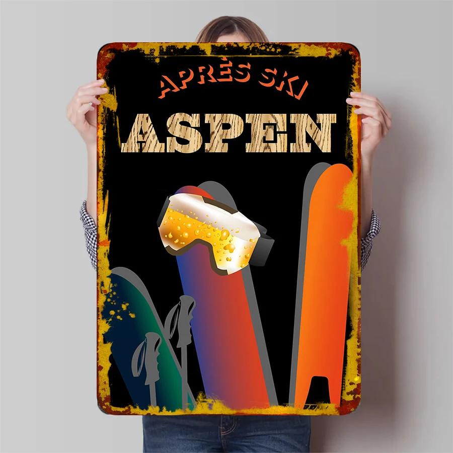 Фото Декоративная металлическая вывеска для лыж Aspen Predisk, лыжные очки, дизайн пива, настенное искусство для украшения дома, бара, ложа №1