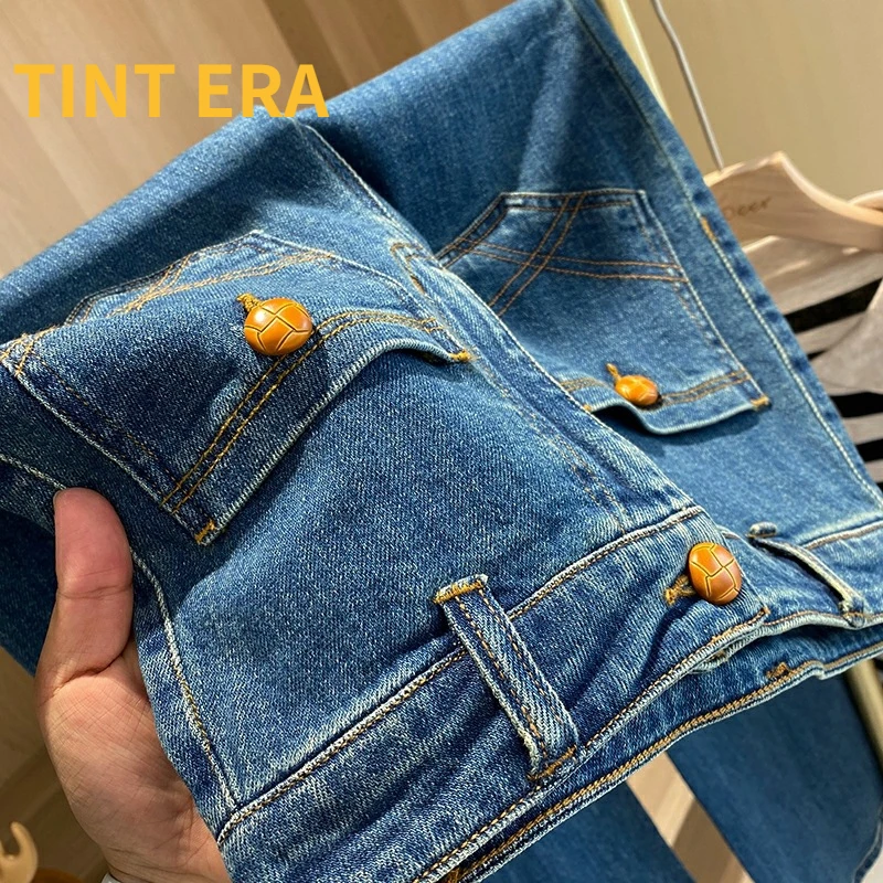 TINT ERA High Waist Jeans Spring Autumn Harajuku French Retro Micro Flare Straight Dragging Front Pockets New Design Sense Pants