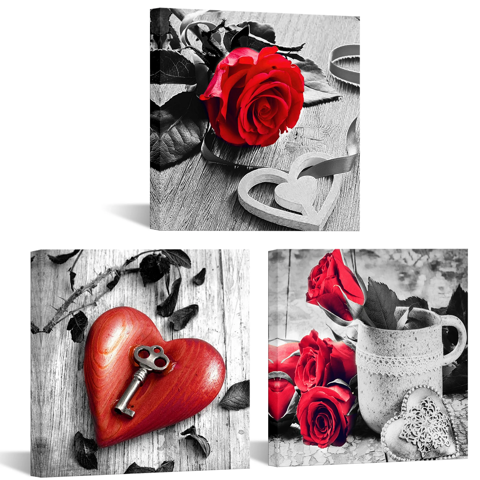 

3 Pieces Romantic Roses Wall Art Poster Red Roses Print Canvas Painting Modern Style Picture Living Room Home Decor