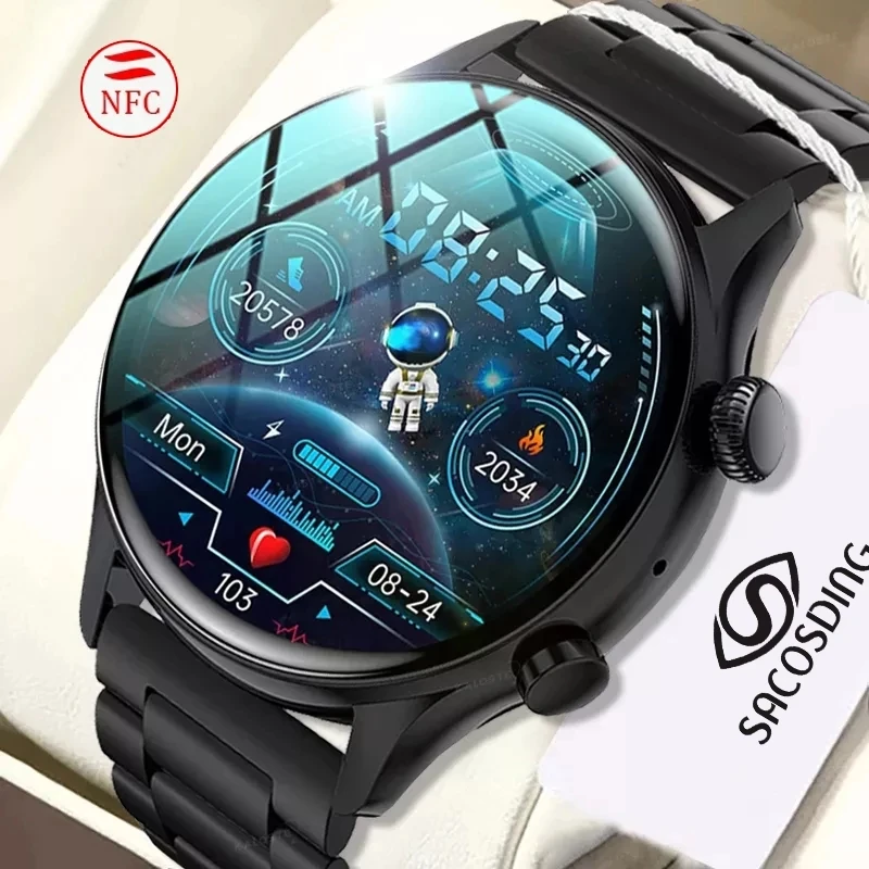 

2022 New NFC Smartwatch Men AMOLED 390*390 HD Screen Always On Display Bluetooth Call Smart Watch IP68 Waterproof Sports Clocks