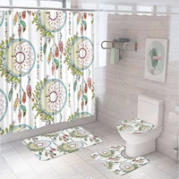 4pcs bohemia dreamcatcher feather shower curtain sets ethnic style bathroom curtains non slip bath mat pedestal rug toilet cover