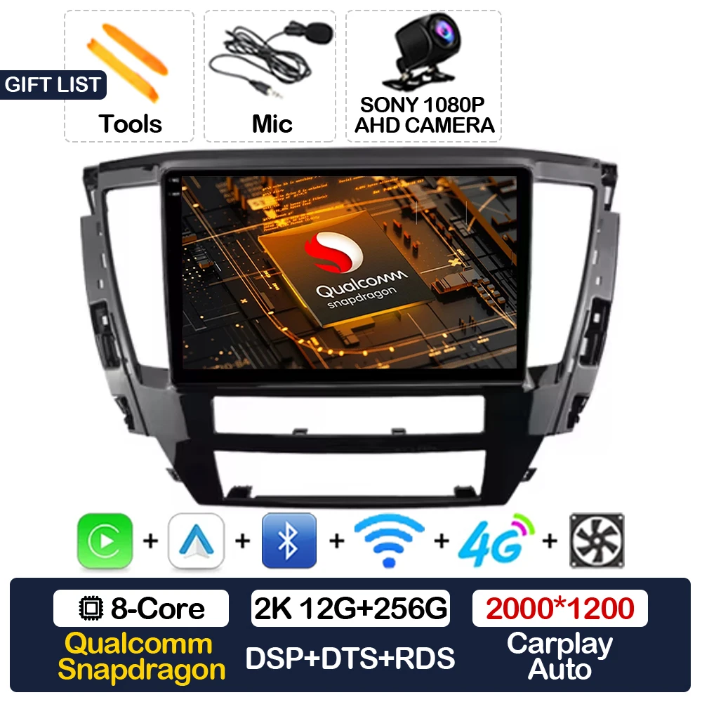 

Автомобильный радиоприемник Android 15 для Mitsubishi Pajero Sport 3 2020-2021 Qualcomm, мультимедийный видеоплеер, головное устройство 4G LTE 5G WIFI QLED BT