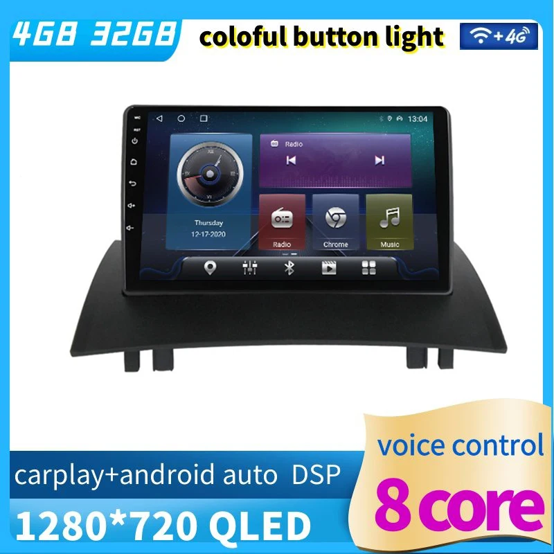 

9 "Восьмиядерный 1280*720 QLED экран Android 12 Автомобильный GPS Видео плеер навигация для Renault Megane 2 2004-2008 с 4G/Wifi DVR