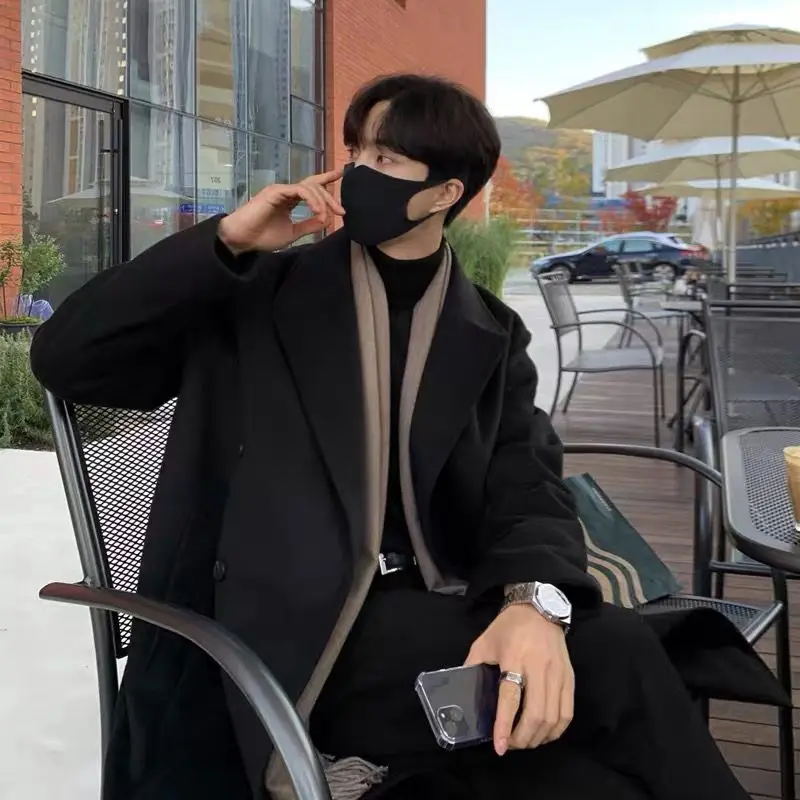 

Men's woolen coat men's British style mid-length Korean style loose coat men's autumn winter thickened trendy windbreaker men