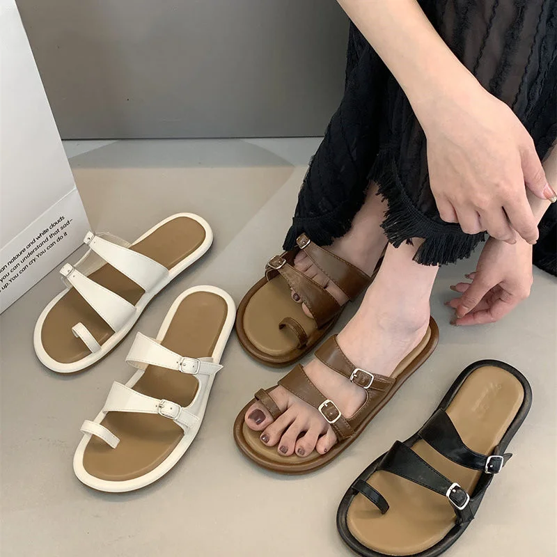 Sandals Women Summer New 2023 Korean Version Clip Toe Flip Flops Outdoor Fashion Flat Casual Non-slip Sandals Female Beach Mules
