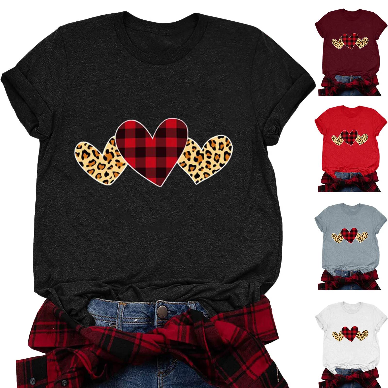 

Lady S Valentine's Day For Womens Fashion Love Patten Short Sleeve Crew Neck Top Tee Shirt Womens Long Sleeve Tops Polyester