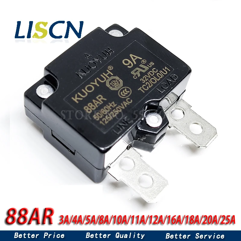 Автоматический сброс автоматического выключателя цепи, защита от перегрузки по току для KUOYUH88AR, 1 шт., 88AR, 3A, 4A, 5A, 7A, 8A, 10A, 15A, 24A