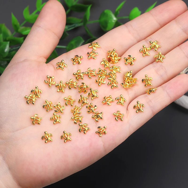 

50 PCS Japanese Style Tortoise Nail Supplies 3D Gold and Silver Tortoise Charm Alloy Nail Art for Manicure Decor DIY Nail Salon
