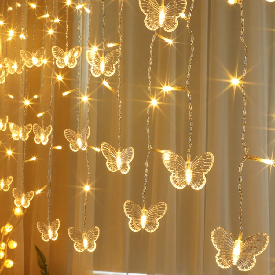 

Butterfly Curtain Fairy String Lights 100/216LED 8 Modes Christmas Firefly Twinkle Light Hanging Light For Holiday Wedding Party