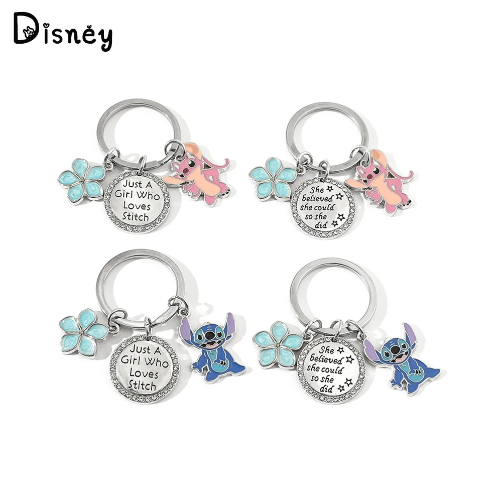 

Disney Lilo And Stitch Keychain Cute Stitch Angel for Couple Gifts Metal Pendant Key Holder Fashion Jewelry Accessories