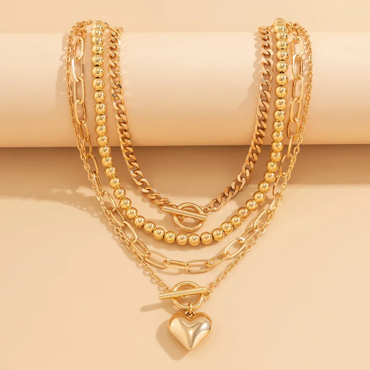 Многослойное ожерелье с металлической цепочкой и пряжкой в богемном стиле