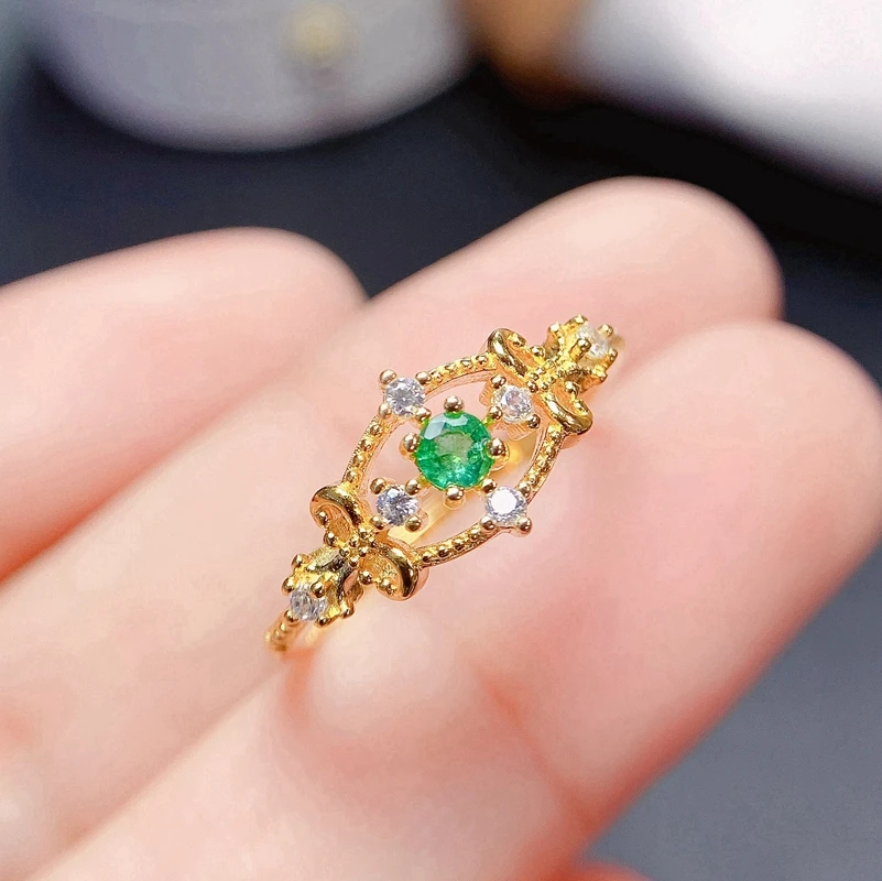 

Natural emerald ring women's 925 sterling silver simple and exquisite