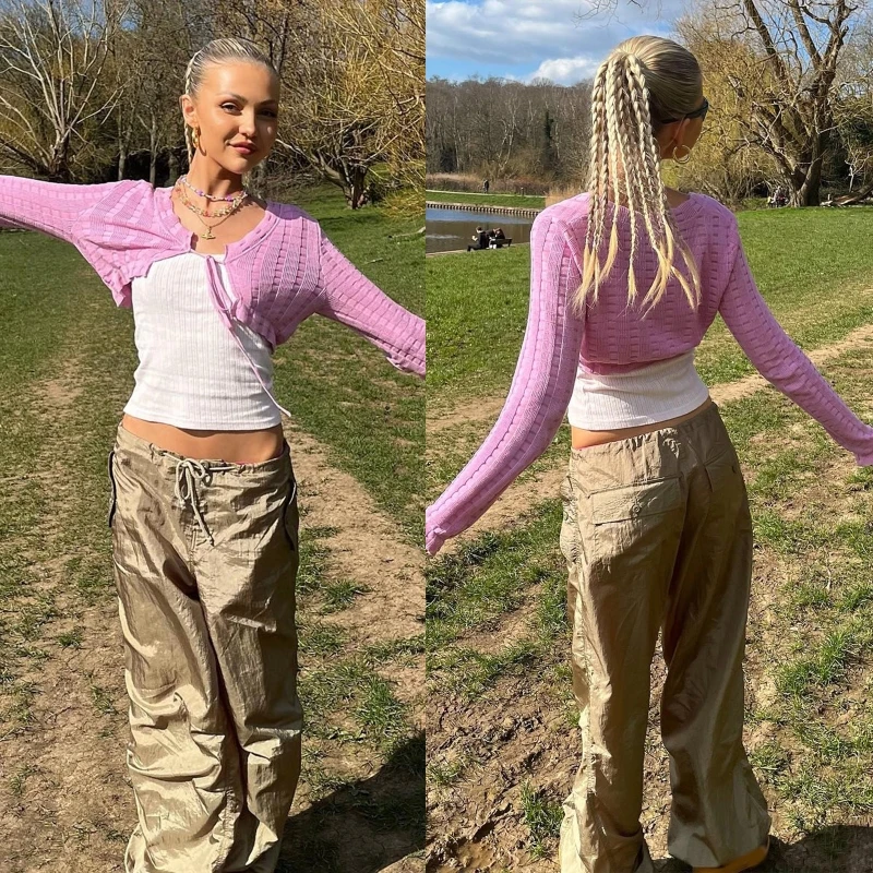 

Womens Knit Crochet Cardigan Sweater Y2k Crop Top Long Sleeve T-Shirt Lace Up Summer Sun Protection Clothes Streetwear