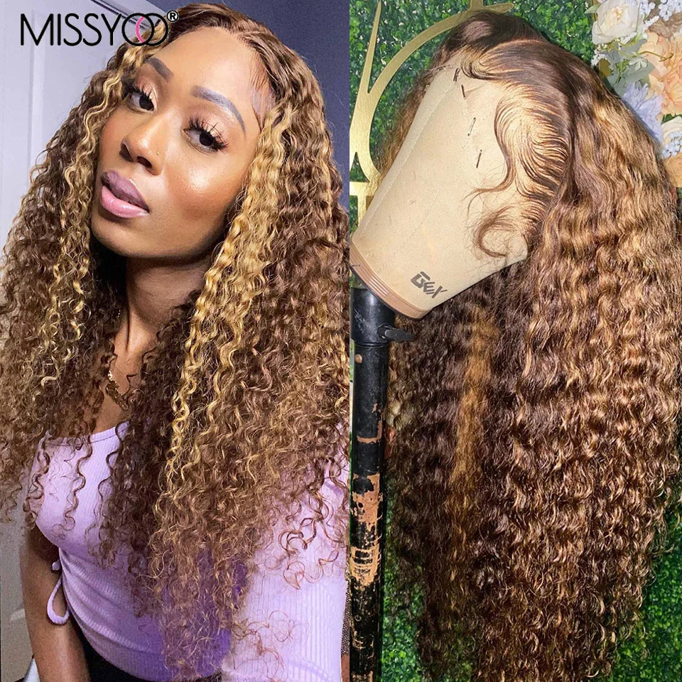 

Highlight Ombre Lace Frontal Wig Curly Human Hair Wigs 4/27 Colored 13x4 Lace Front Wigs For Black Women Baby Hair 180% Density