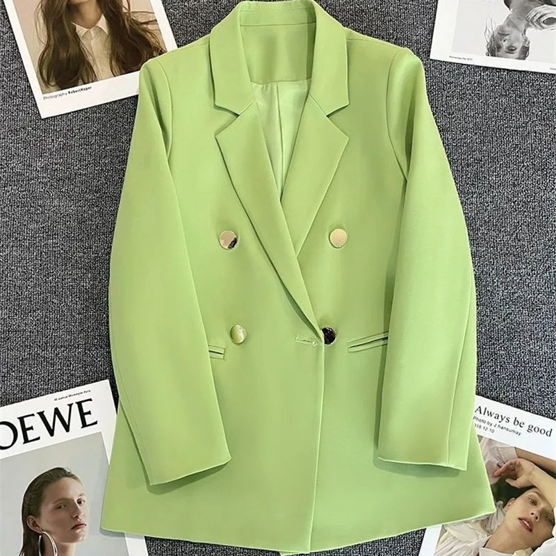 

2022 New Autumn Women Blazer Office Ladies Jacket Coat Casual Notched Collar Long Sleeve Blazers Double-breasted Suit Outerwear
