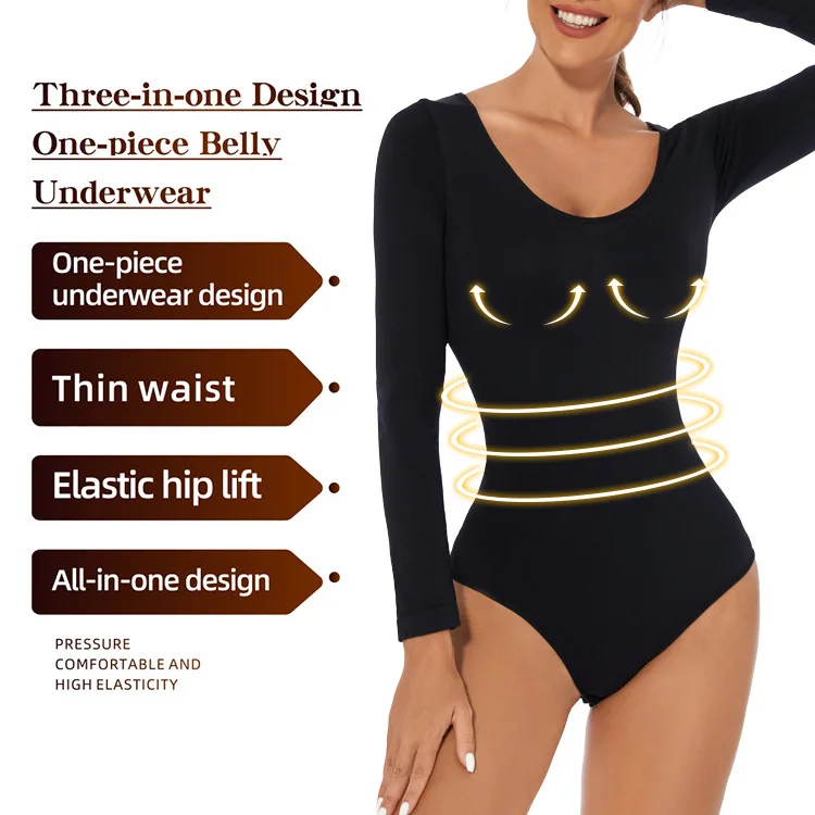 Body Shapers Tummy Control Shapewear Women Bodysuit Long Sleeve Slimming Bodyshaper Fashion Sexy Thong G-String Female Jumpsuit