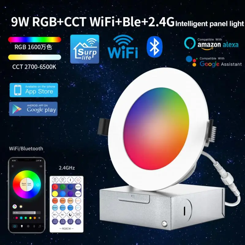 

Smart LED Downlight WiFi BLE 120V Dimming 9W RGB Recessed In LED Ceiling Downlight Light Work With Alexa Google Home