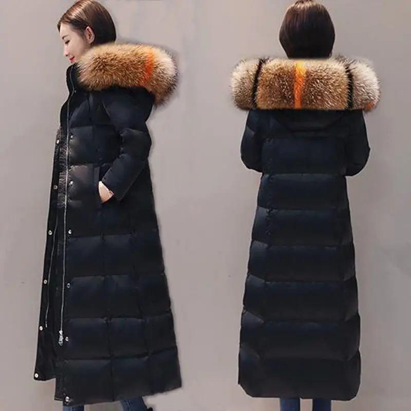 2022 New Down Padded Jacket Women's Mid-length Slim Fit Over-the-knee Long Padded Jacket Thickened Winter Hooded Jacket Women