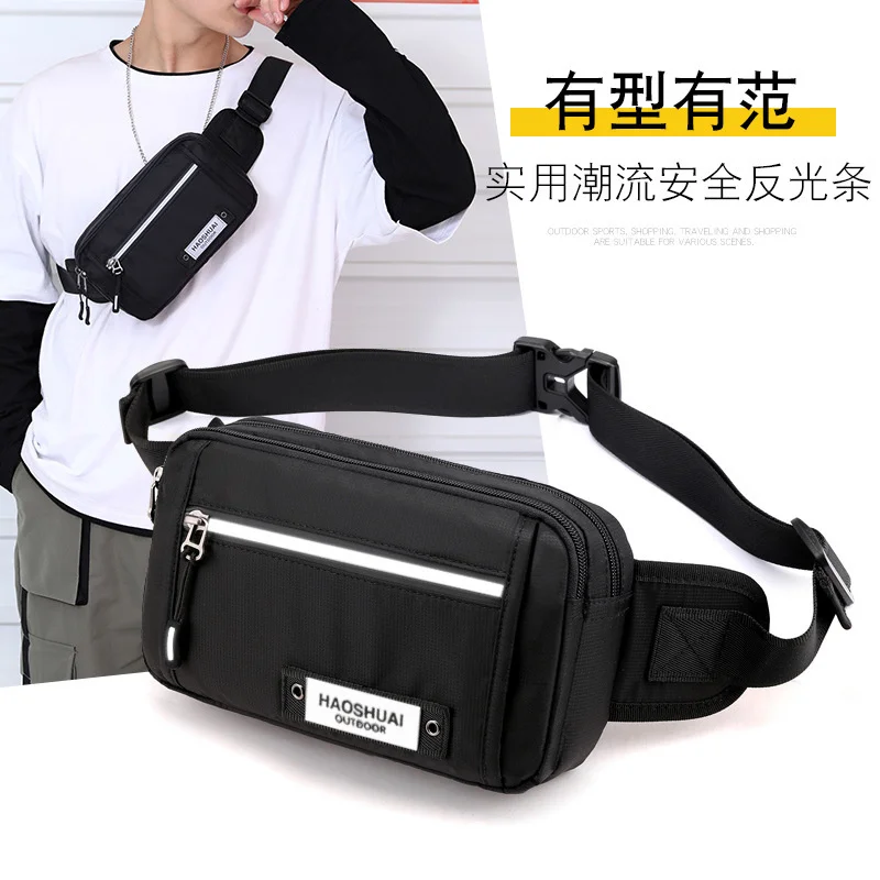 New outdoor reflective waist bag fashion trendy cool chest bag waterproof nylon cloth messenger bag close fitting waist bag