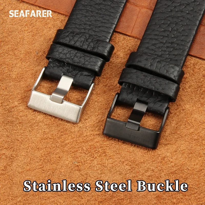 Genuine Leather Strap Watchband 22 24 26 27 28 30mm Watch Bracelet for Diesel Watches DZ4386 1657 1399 1206 4323 Black Band enlarge