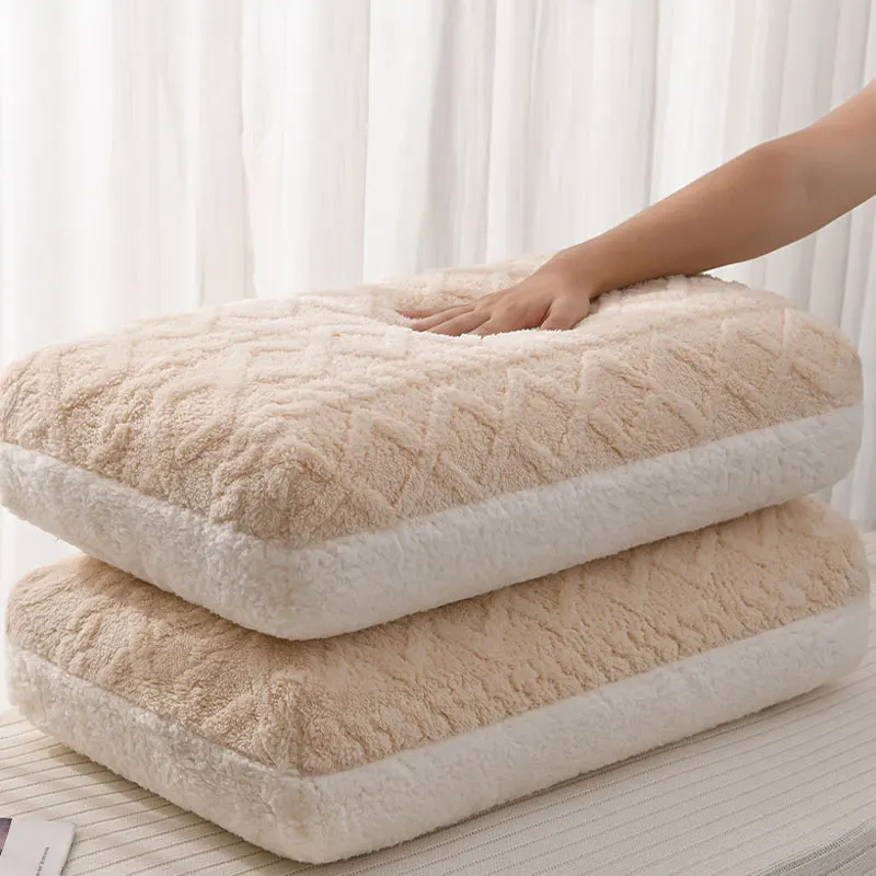

Lamb Cashmere Pillow Winter Warm Pillow for Sleeping Adult Orthopedic Neck Pillows Soft Fluffy Plush Cushion Machine Washable