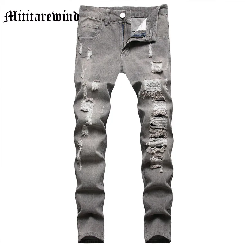 

Европейские и американские состаренные повседневные серые потертые джинсы Молодежные узкие брюки со средней талией y2K уличная одежда винтажная уличная одежда