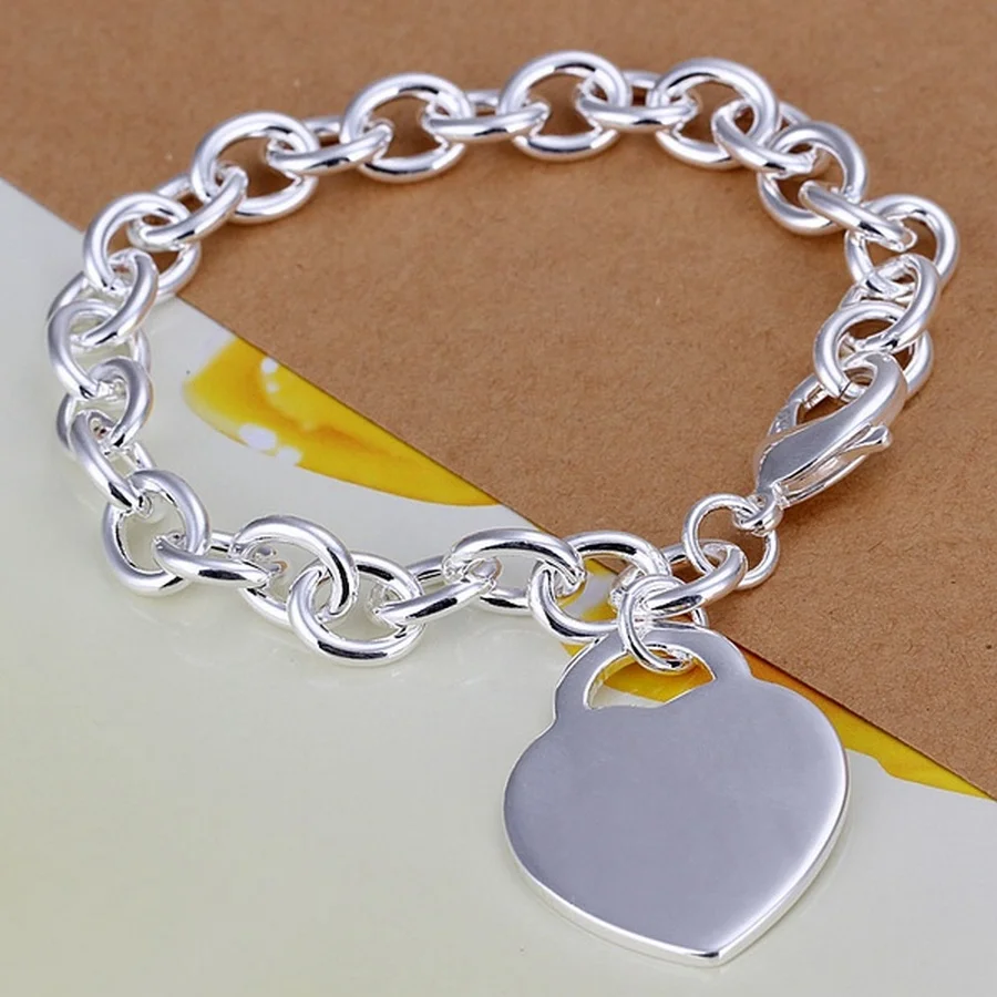 

beautiful valentine gift color Silver Jewelry Bracelets Charms heart cute women gifts wedding chain nice Girl