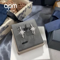 apm monaco rhinestone shiny geometric meteor simple ladies ear clip hexagram 925 silver ladies elegant premium earrings