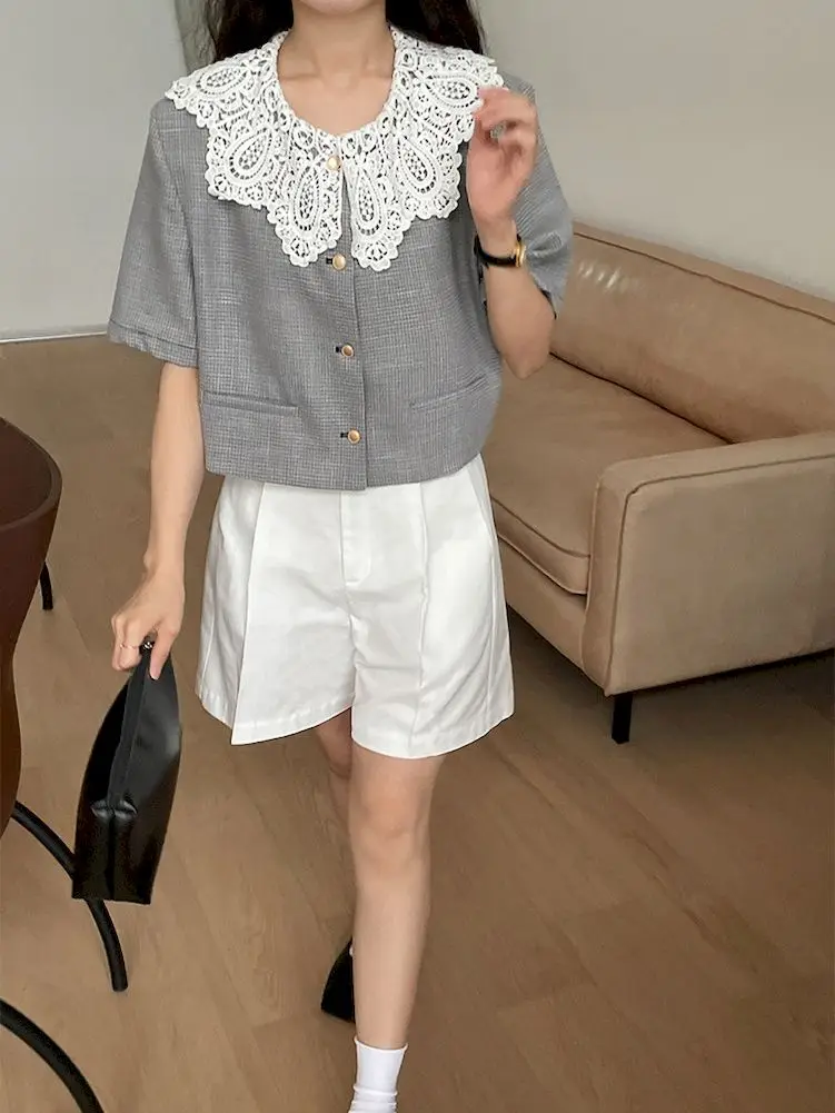 

Женская короткая куртка iYunDo, Элегантная классическая клетчатая верхняя одежда, женские укороченные топы 2022, летняя корейская модная одежда