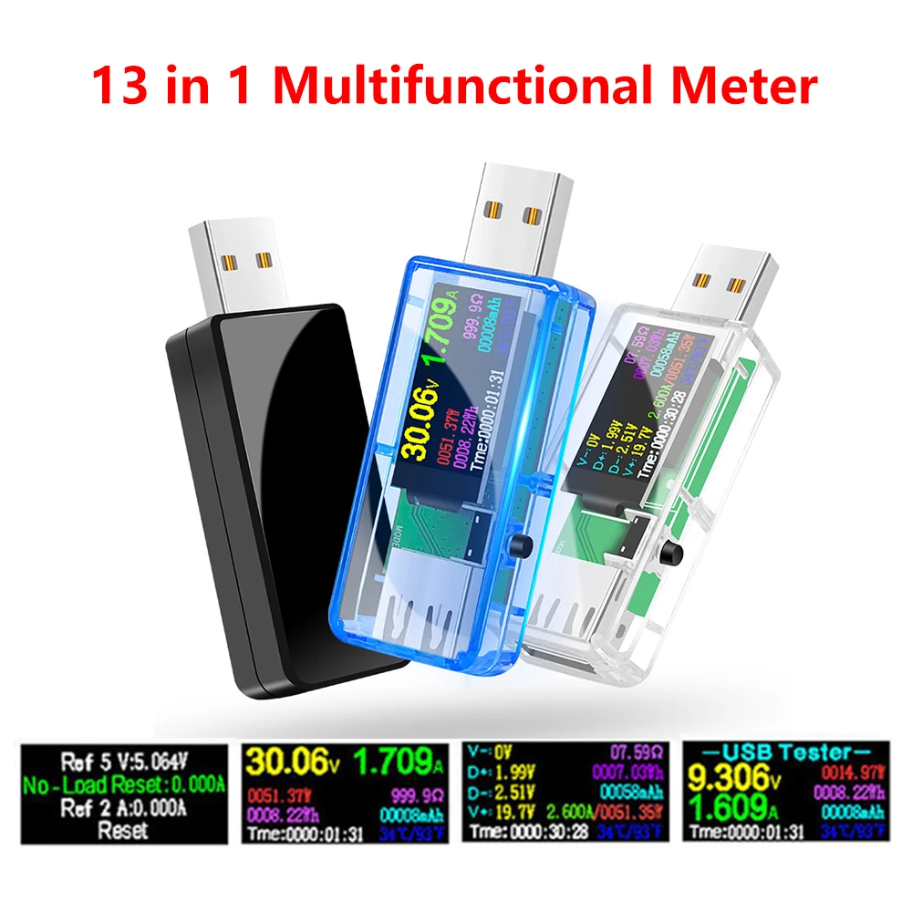 

U96 13 in 1 USB Tester Current Voltage Indicator Electric Ammeter Power Meter Charge DC Digital Multimeter Voltmeter Wattmeter