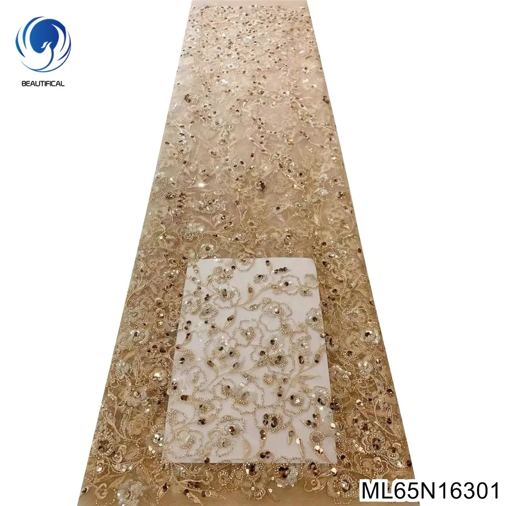 

Beautiful and Exquisite Embroider 8 Stock Colors African Sequins Tulle Lace Fabric French Heavy Beaded Party Dress ML65N163