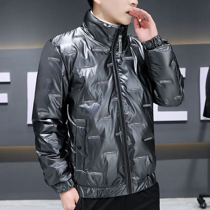 2022 New Men'S Stand Collar Short Coat Top Bright Face Handsome In Autumn And Winter Korean Fashion Down Cotton Jacket
